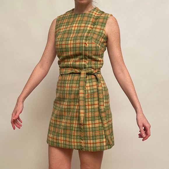 Vintage Dresses & Skirts - Rare Vintage Plaid Wool Romper Dress